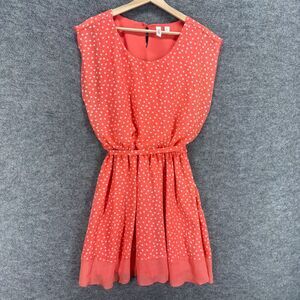 Tacera Dress Women L Large Pink Polka Dot Sheath Short Lined Belted Sleeveless